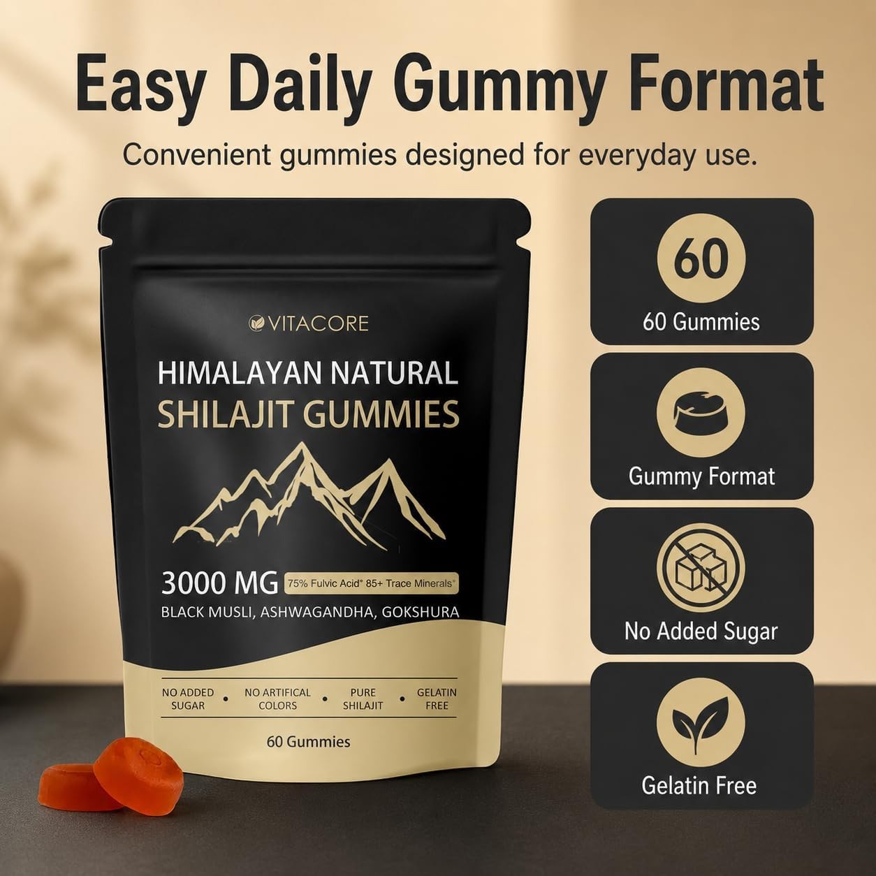 Vitacore Himalayan Shilajit Gummies with Fulvic Acid, 60 Count