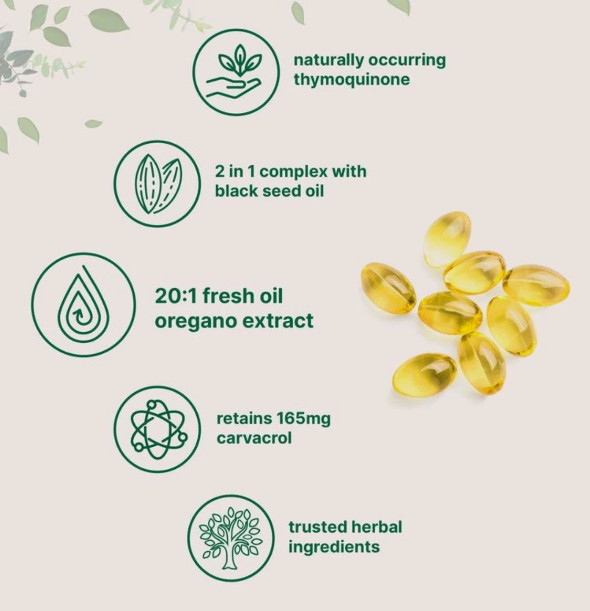 High Carvacrol Formula Softgels, 6000mg Oregano Oil Combined with Black Seed Oil