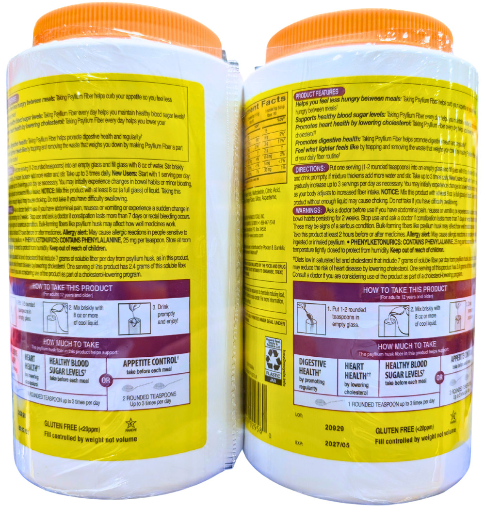 Kirkland Signature Psyllium Fiber Sugar Free Powder Orange 2×180 Dose EXP 05/27