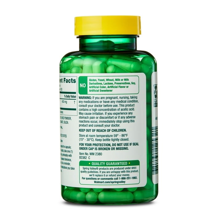 Spring Valley Apple Cider Vinegar Capsules 450 mg, 100 Count