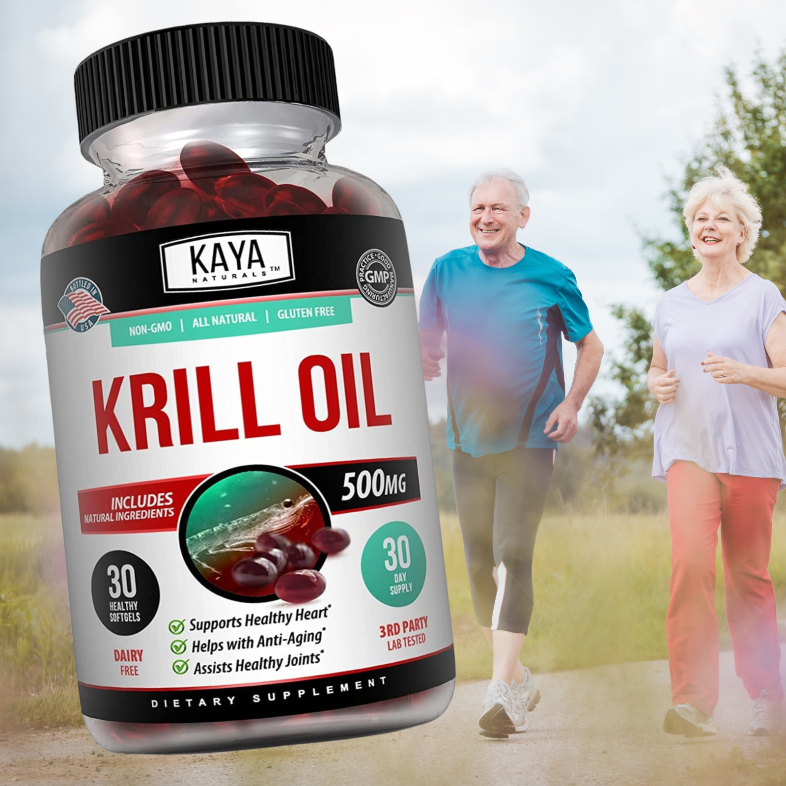 Krill Oil 500 mg With Omega-3, EPA, DHA, and Astaxanthin Supplement