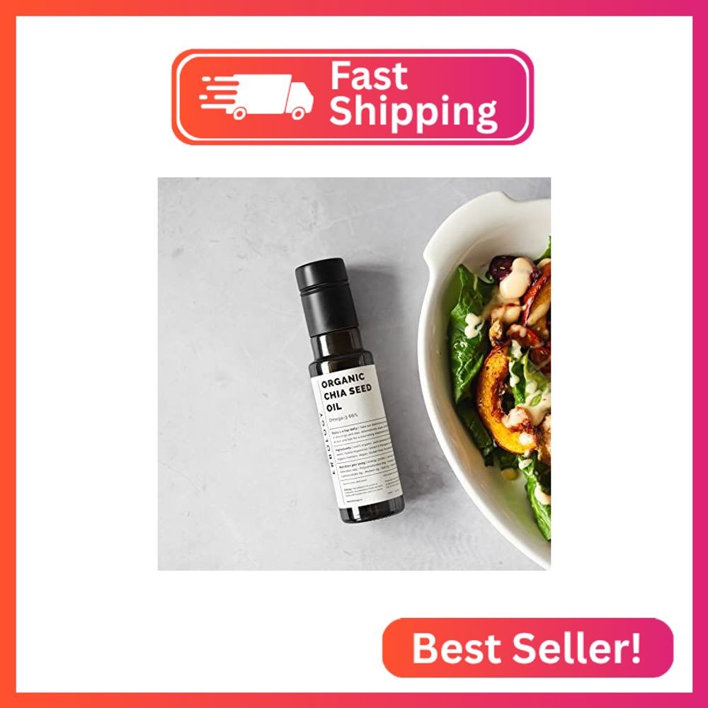Erbology Organic Chia Seed Oil 3.4 fl oz – Cold-Pressed – Rich in Omega-3 (66%)