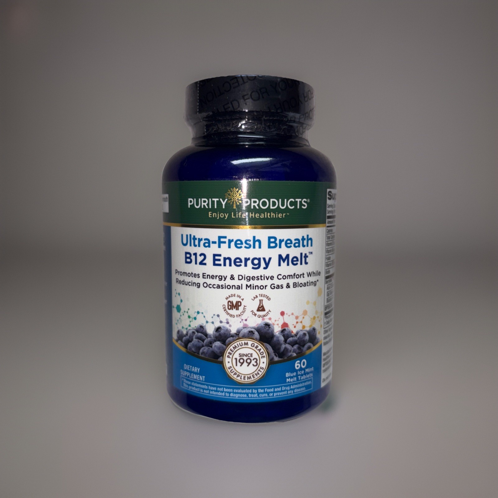 Purity Products B-12 Energy Ultra Fresh Breath Blue Ice Mint Melt – 60 Tablets