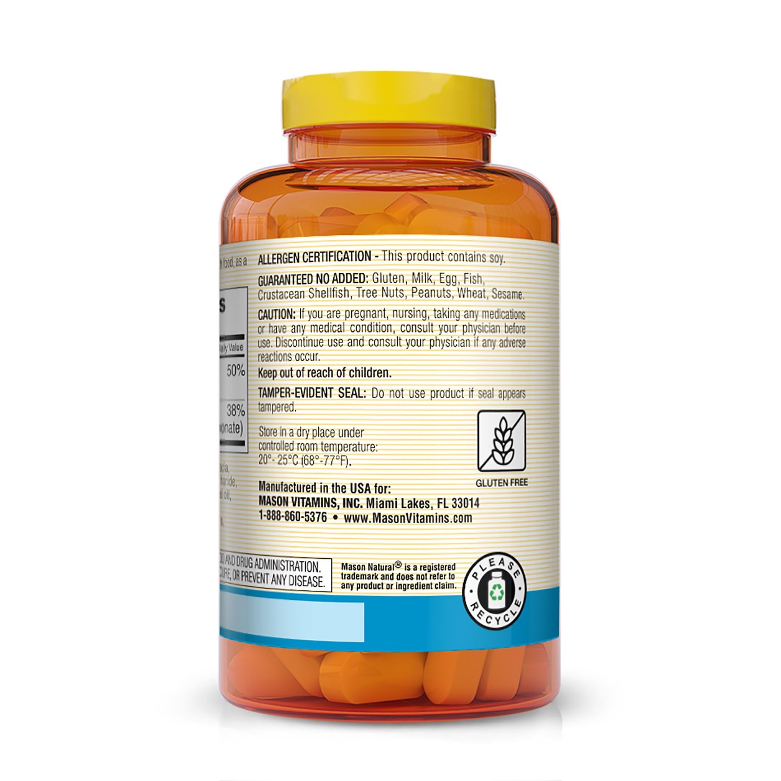 MASON NATURAL Calcium 500 mg (Oyster Shell) with 250 Count (Pack of 1), White