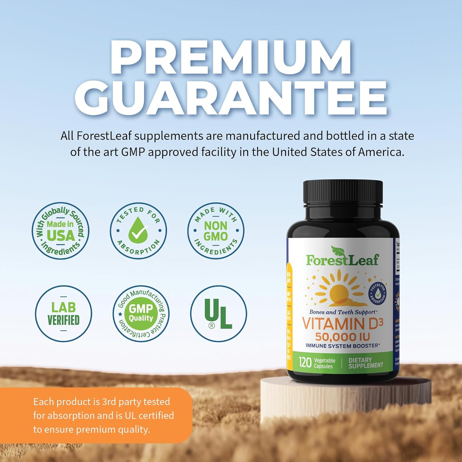 Vitamin D3 50000 IU – Bone Health and Immune Support – Small Easy to Swallow Cap