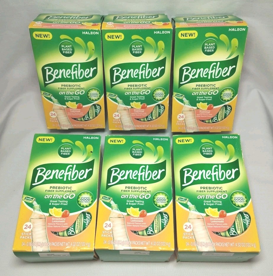 6 BOXES Benefiber Prebiotic Fiber 144 Sticks TOTAL Strawberry Lemonade On The Go