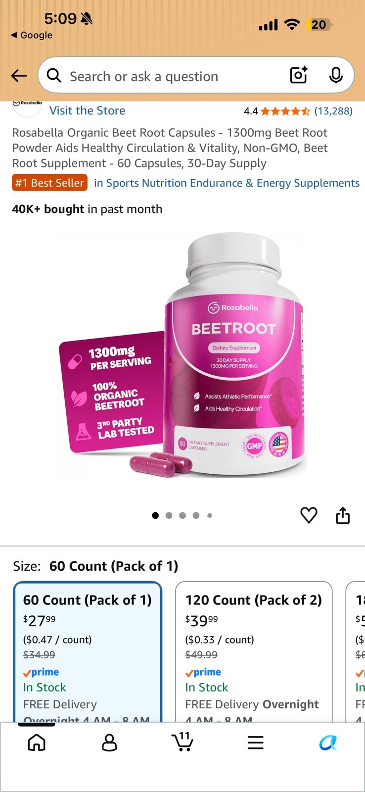 Rosabella Organic Beet Root Capsules for Circulation and Vitality Support60ct