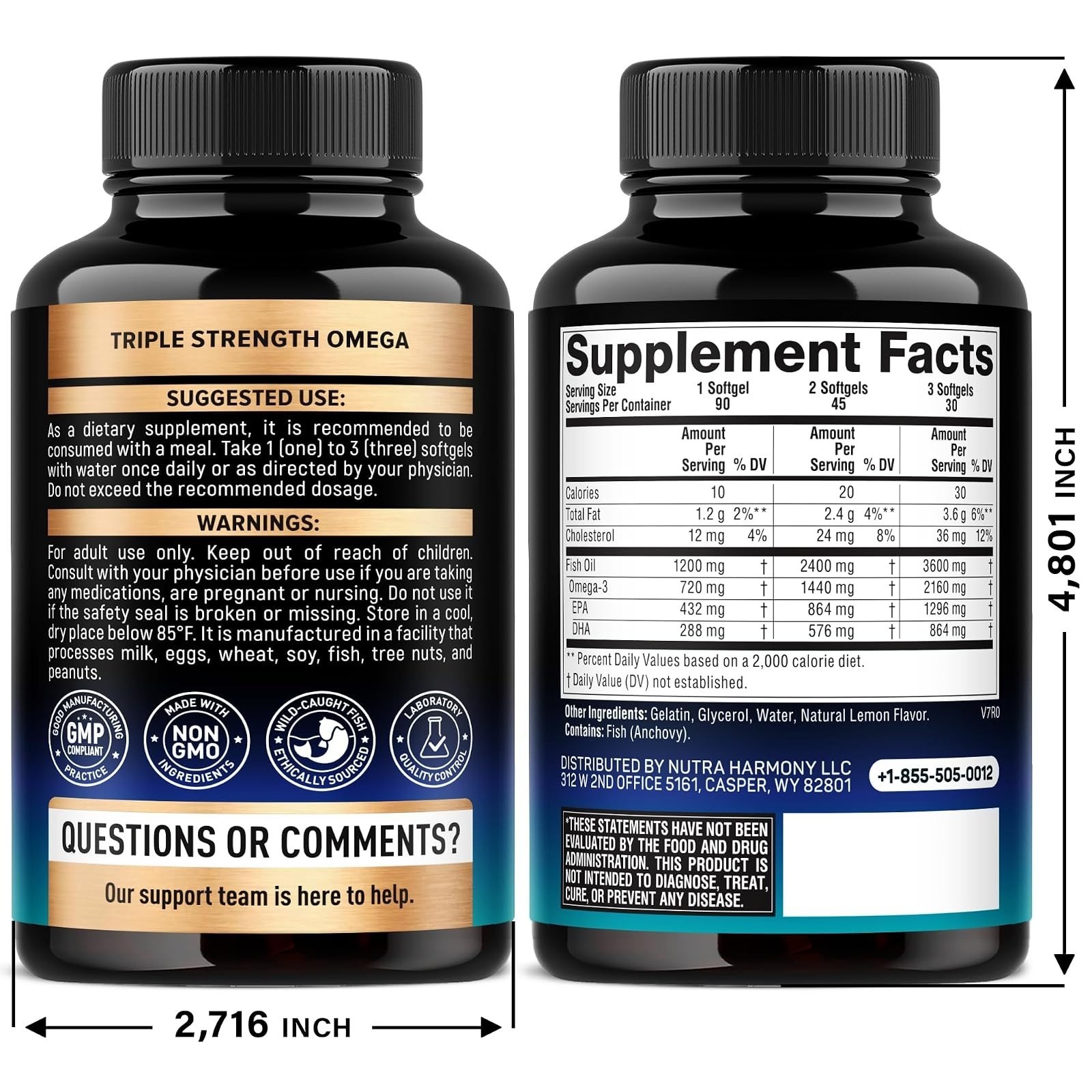 Omega 3 Fish Oil 3600 mg – Omega 3 Supplement | EPA & DHA – Heavy Metals Tested