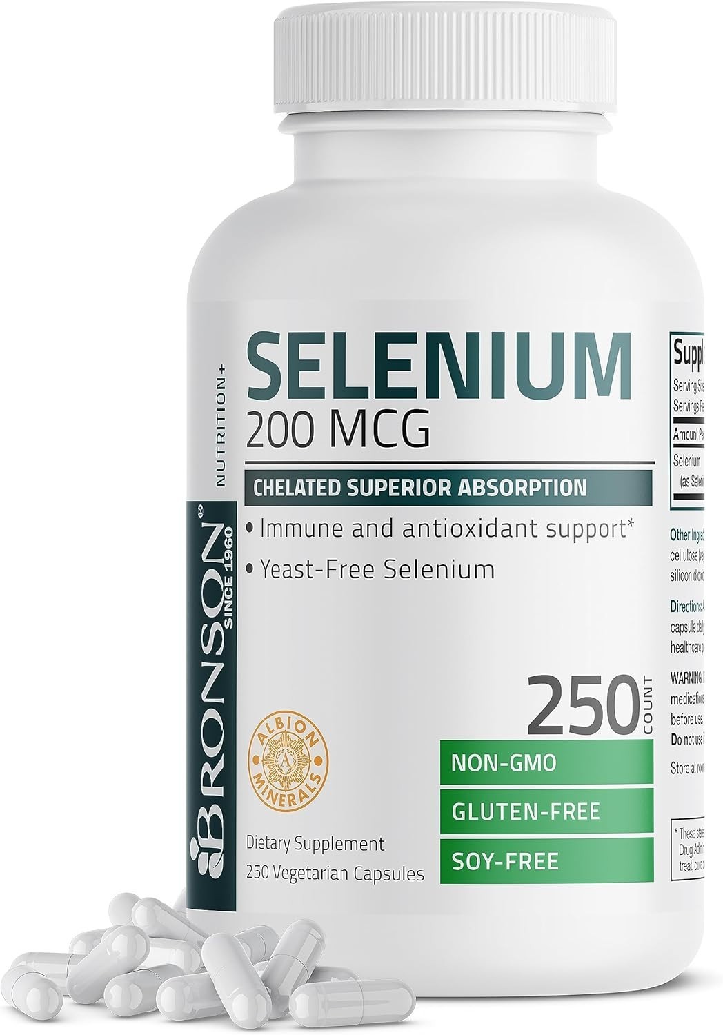 Selenium 200mcg Amino Acid Immune Support Trace Mineral Non-GMO, 250 Capsules