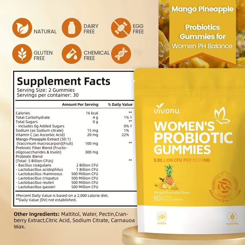 Vaginal Probiotics for Women, Feminine Balance pH Gummies 60ct/1bag Mango Pineap