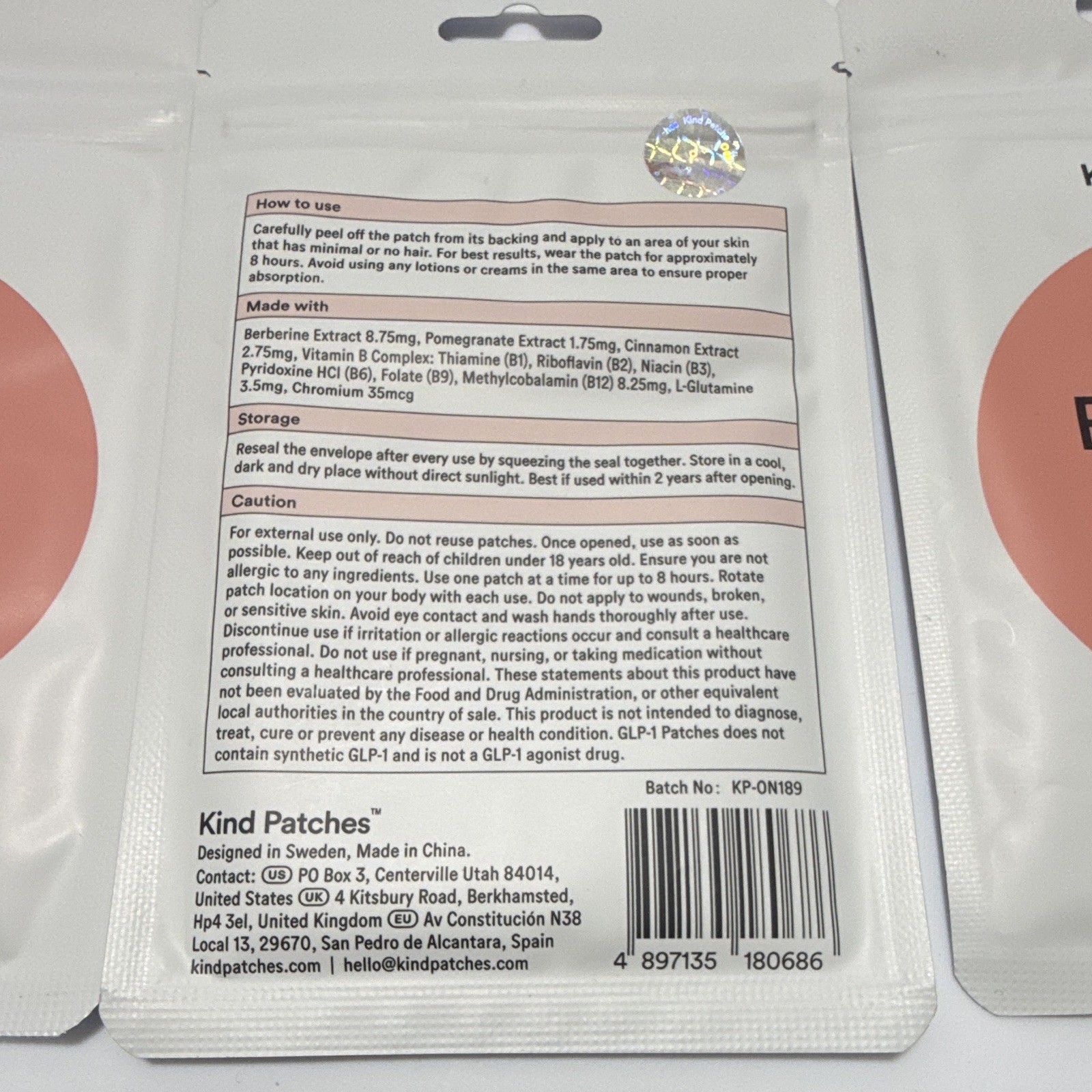 Kind Patches Berberine Patches 6 Pack Bundle 180 Total Patches New Sealed