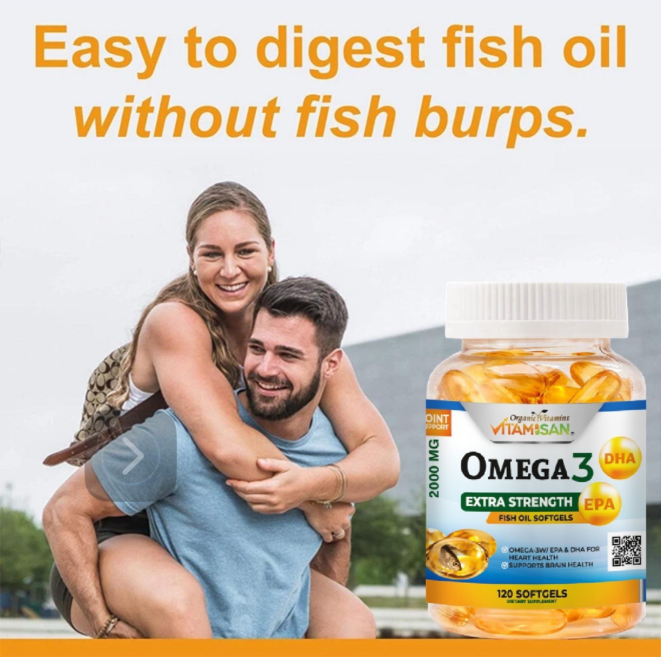 Omega 3 Fish Oil 2000mg – Heart, Brain & Joint Support – 120 Softgels – USA Made