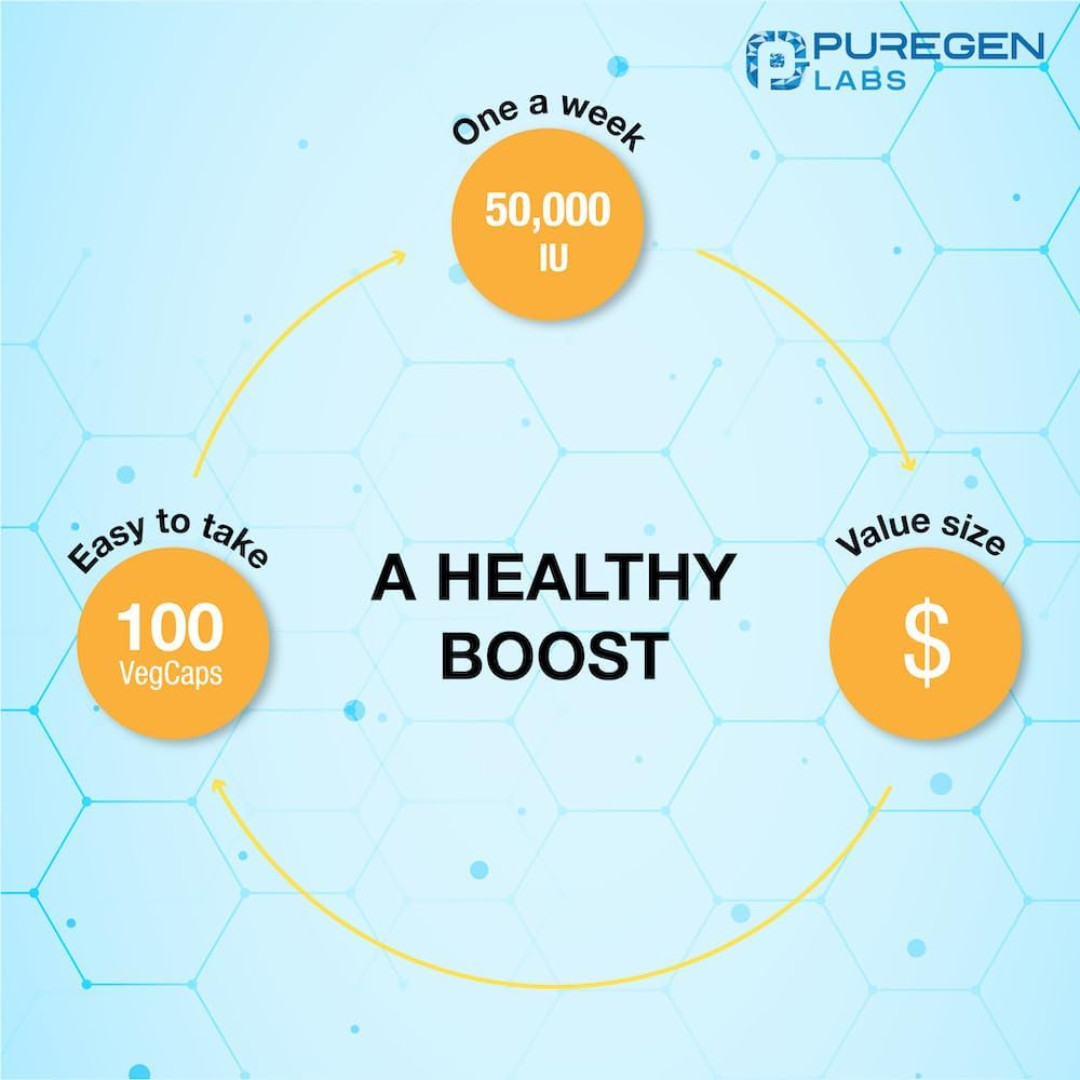 Puregen Labs Vitamin D3 50000 IU 100 Capsules Weekly Bone Immune Support