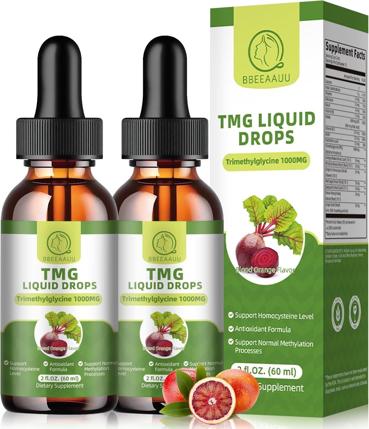 1000MG TMG Liquid Drops – Fast Absorbing Blood Orange Flavor for Daily Wellness