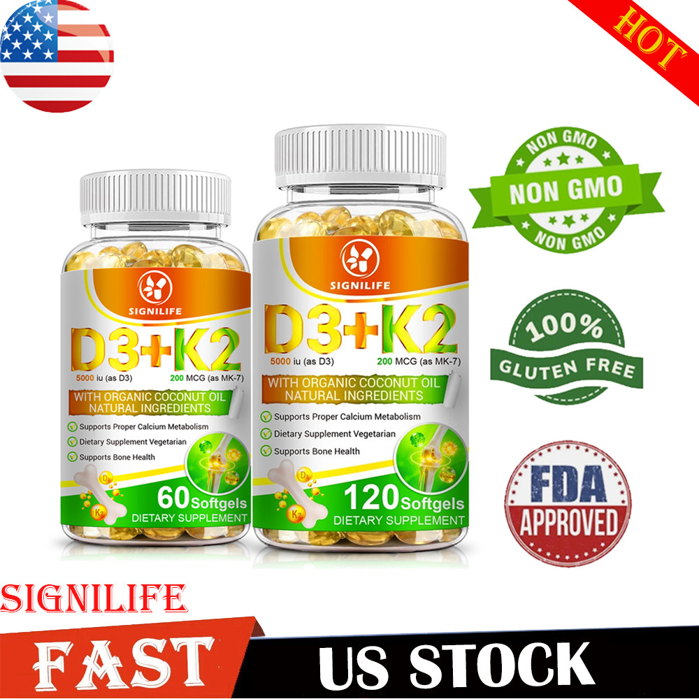 Vitamin D3 5000 IU + K2 200mcg 120 Capsules Extra Strength D3 K2 Supplements