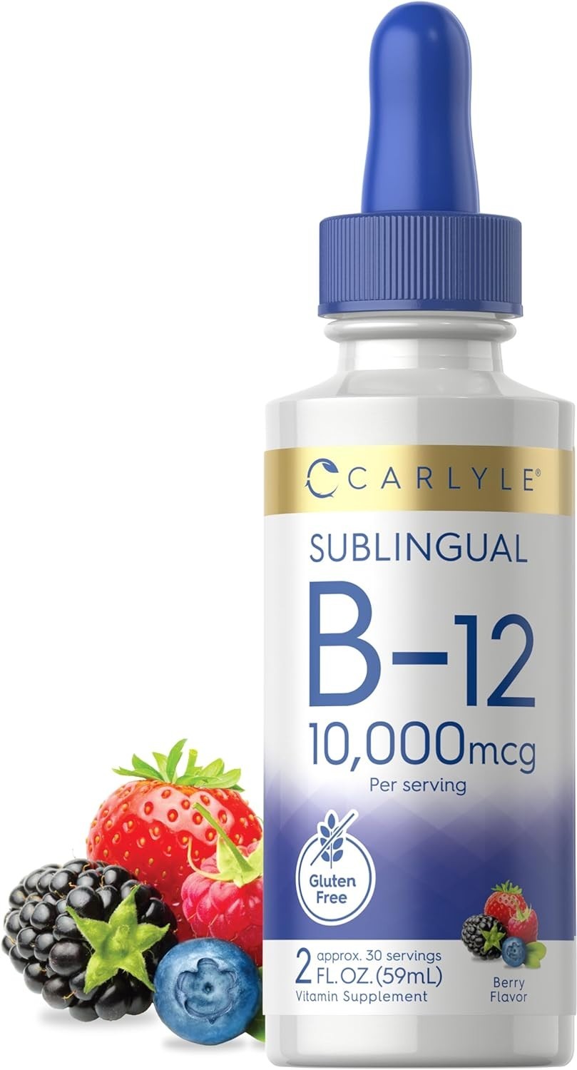 Vitamin B12 Liquid Drops 10000mcg Sublingual Energy Brain Metabolism Berry 2 oz