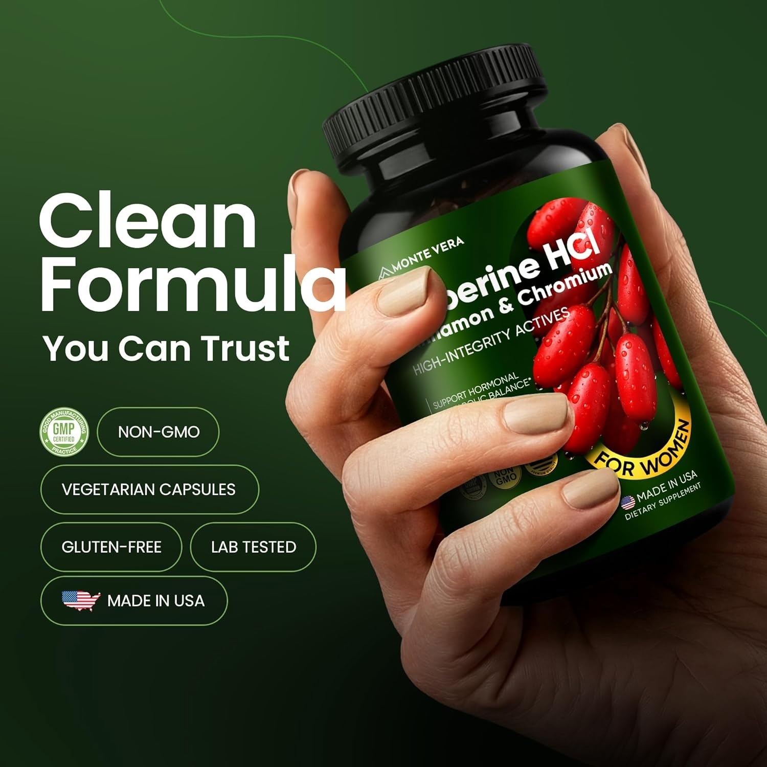 Berberine Supplement HCl 1500mg with Chromium & Cinnamon | 90 capsules