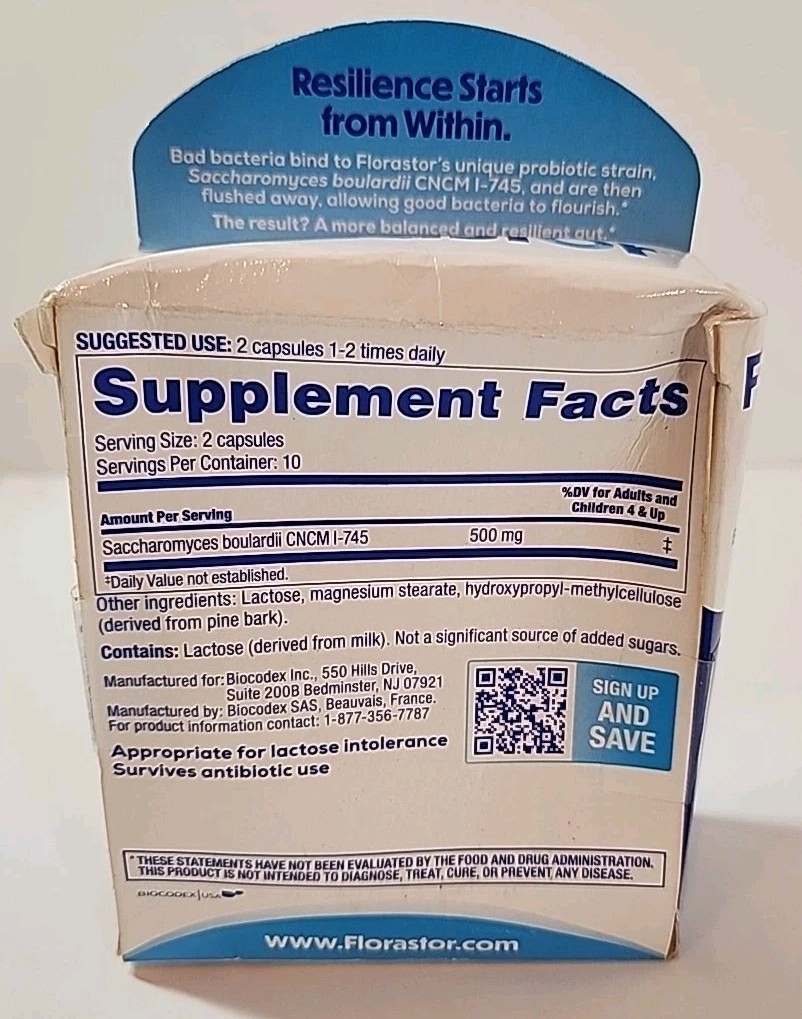 Florastor Dual Action Probiotic Suppements Veggie Caps 20 ct EXP 04/2027 SEALED
