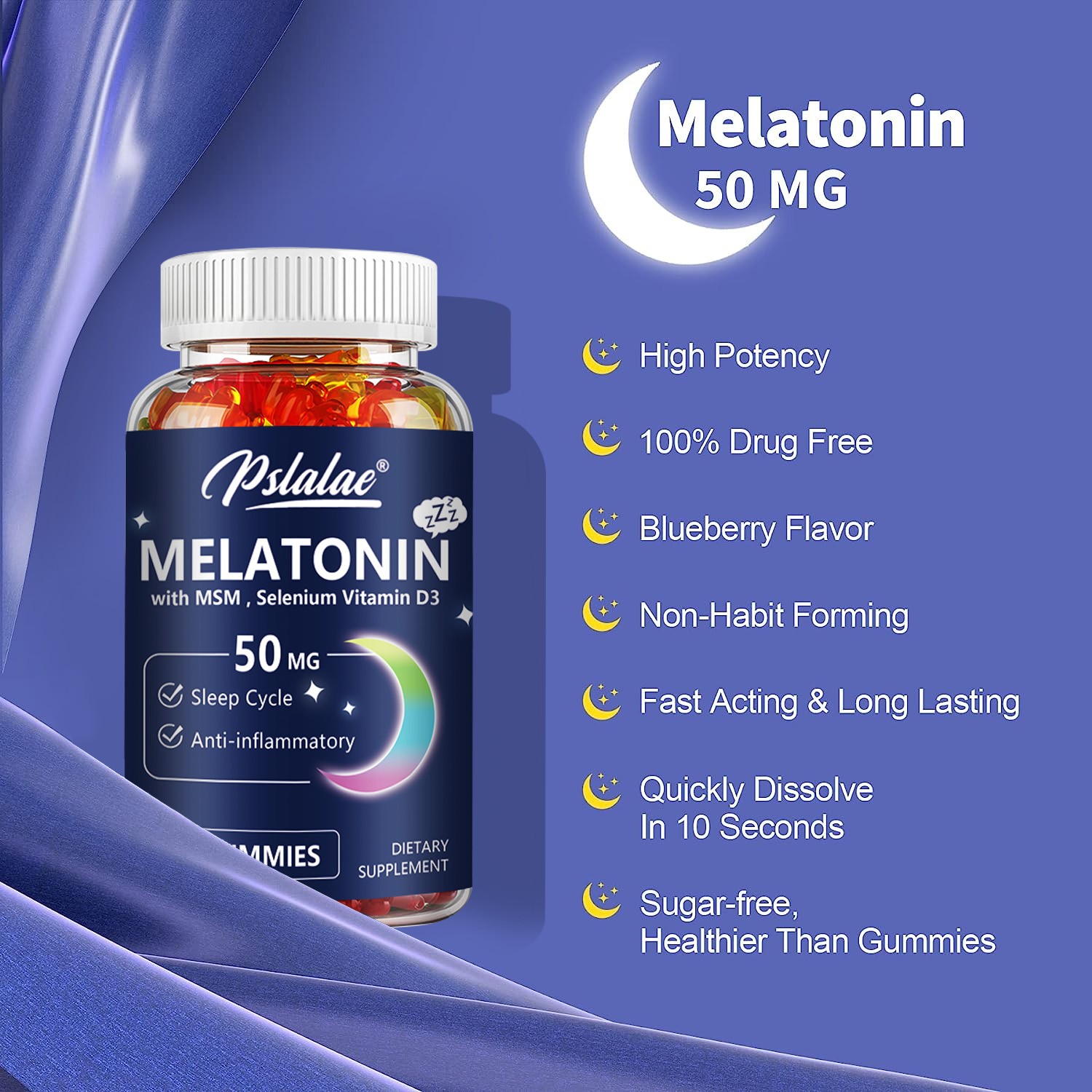 Melatonin 50mg – Sleep Aid, Regulate Sleep Cycle, Promote Relaxation – Zinc, MSM