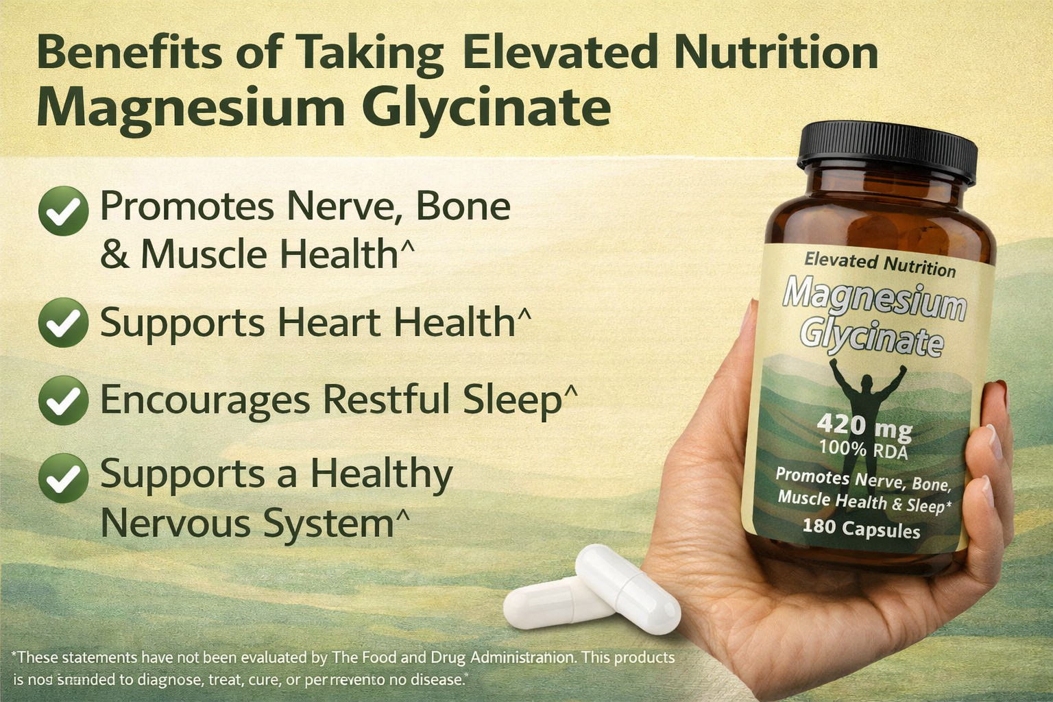 2 Pack Magnesium Glycinate 420mg, 100% RDA, High Absorption, Elevated Nutrition