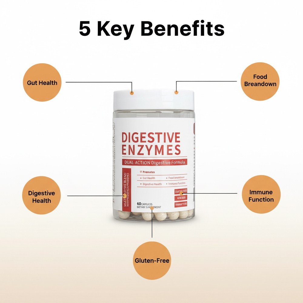 ESUNM Dual-Action Digestive Enzymes,Multi Enzymes Probiotics+Organic Prebiotics