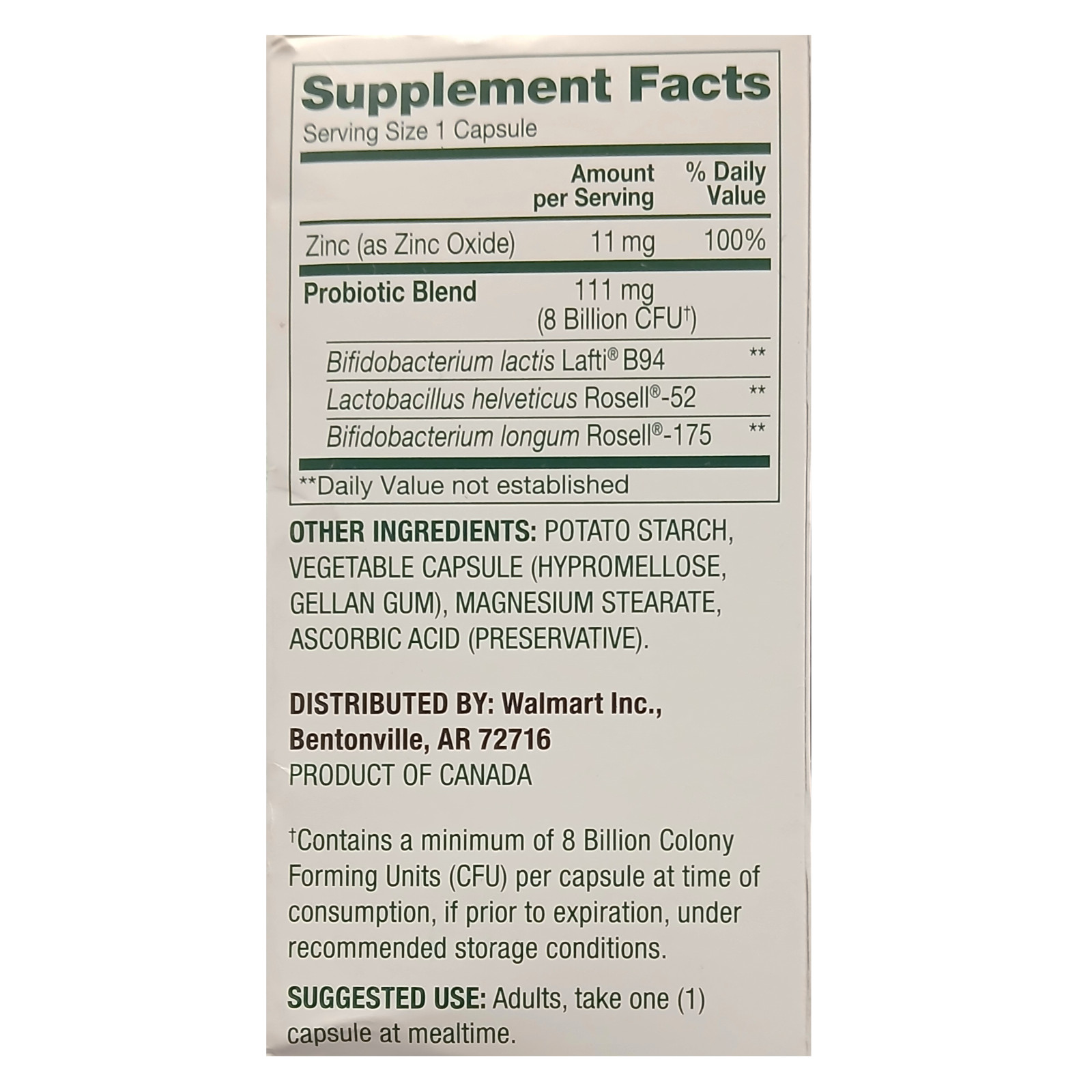 Adult 50+ Healthy Aging VITALITY Probiotic w/ Zinc 8 Billion CFU 30 Veg Caps
