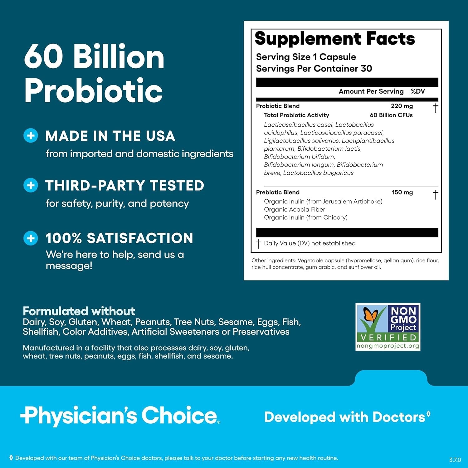 Physician’s CHOICE Probiotics 60 Billion CFU -Digestive Health, Immune Support