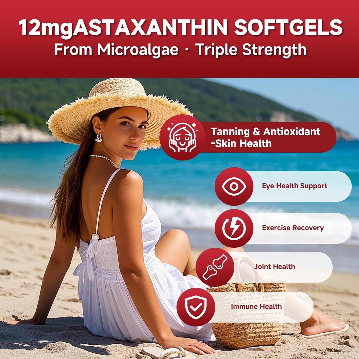 Clean Astaxanthin 12mg Softgels – 120 Count for Comprehensive Health Support