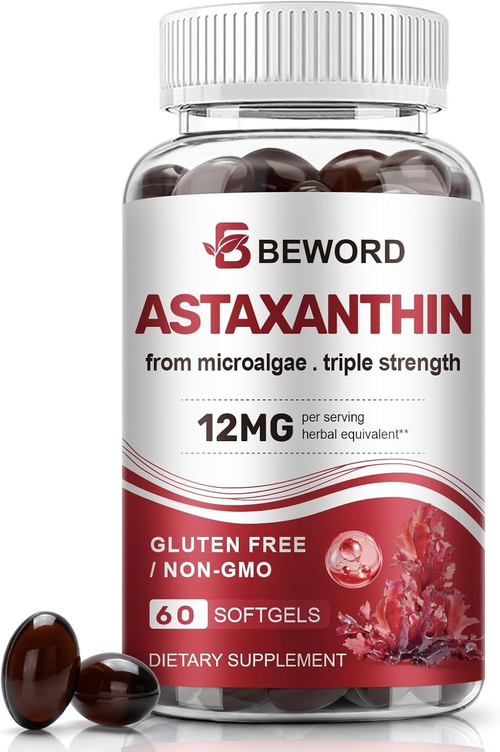 BEWORD Astaxanthin 12mg with MCT Oil ~ 60 Softgels ~ 2-Month Supply
