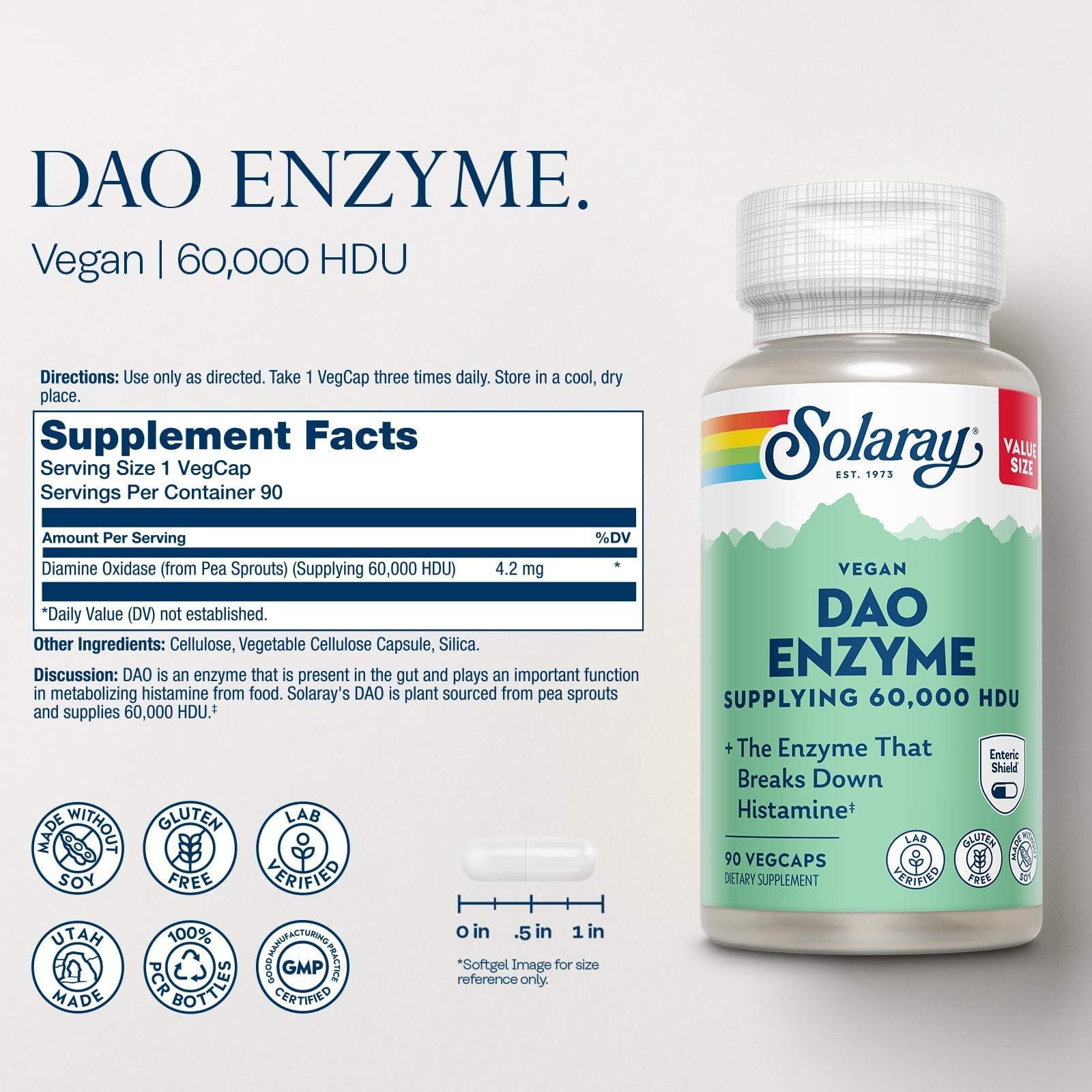Plant-Based DAO Enzyme 60,000 HDU | Histamine Digestion Support – Vegan, Enteric