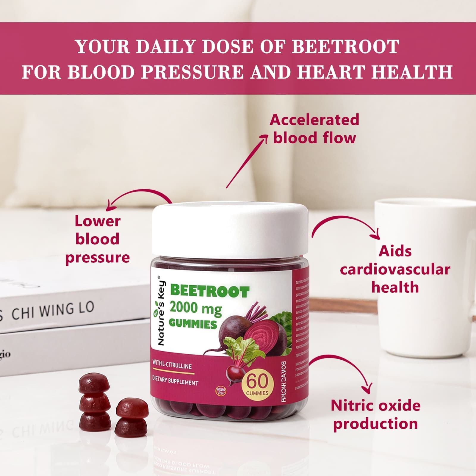 Beet root 2000mg Gummies–for Blood Flow & Heart 60 Gummies