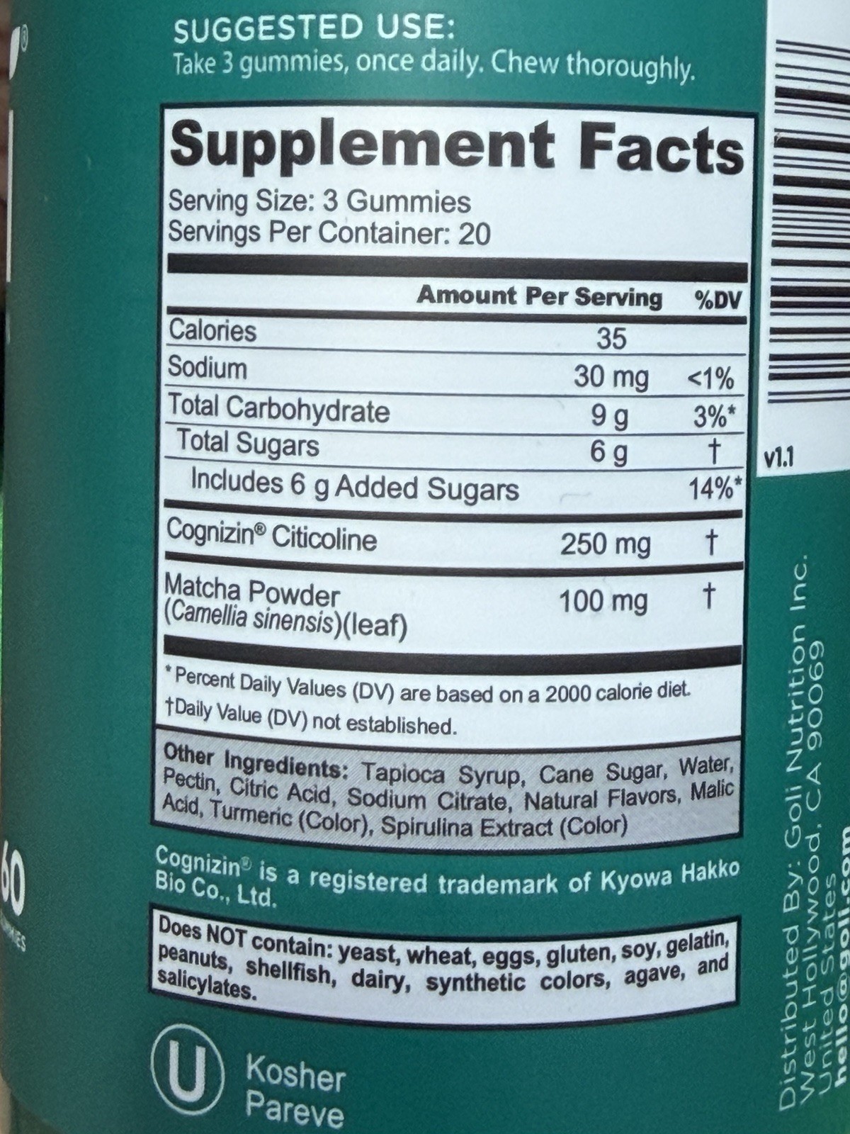 Goli Matcha Mind Gummies 60 Count • 12/2027 Exp • 5 PACK