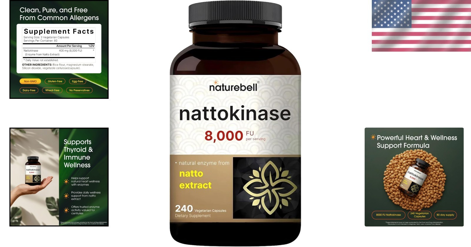 Nattokinase Supplement 8000 FU Per Serving 240 Veggie Capsules
