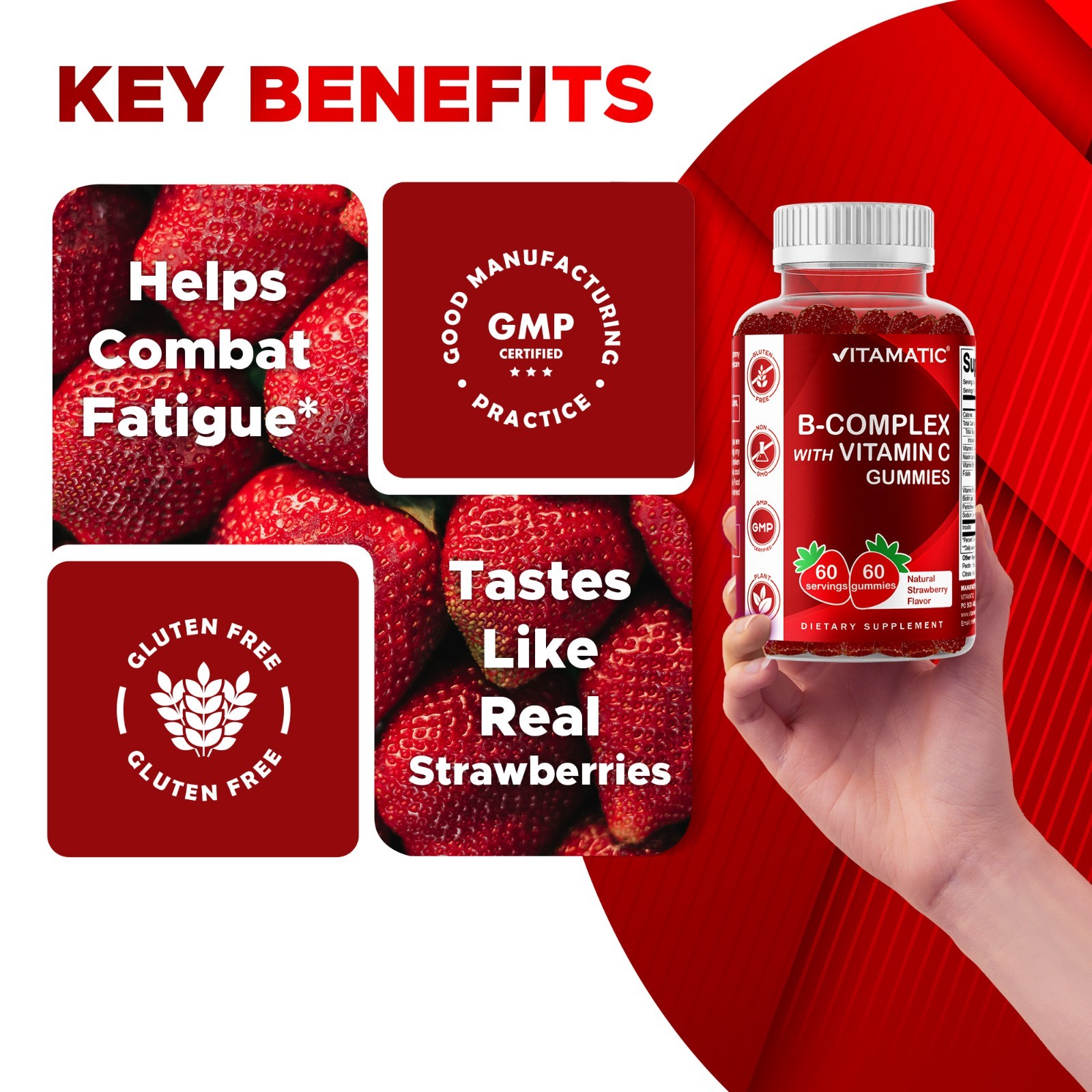 Vitamatic Vitamin B Complex Gummies with Vitamin C & Inositol – 60 Gummies
