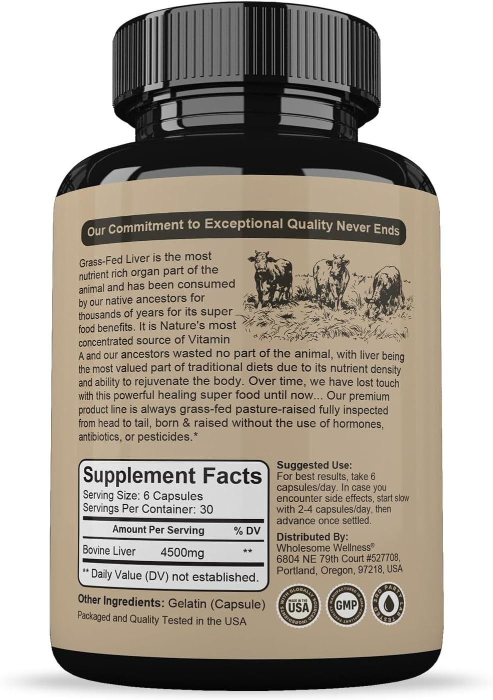 Wholesome Wellness Grass-Fed Desiccated Beef Liver – 180 Capsules Each Pack of 2