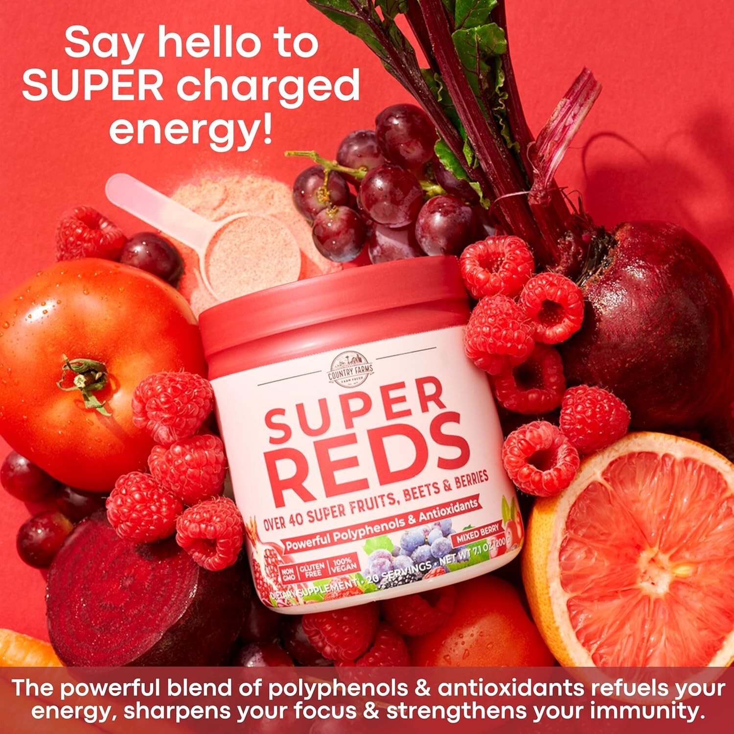 Country Farms Super Reds Energizing Polyphenol Superfood, Antioxidants, Drink