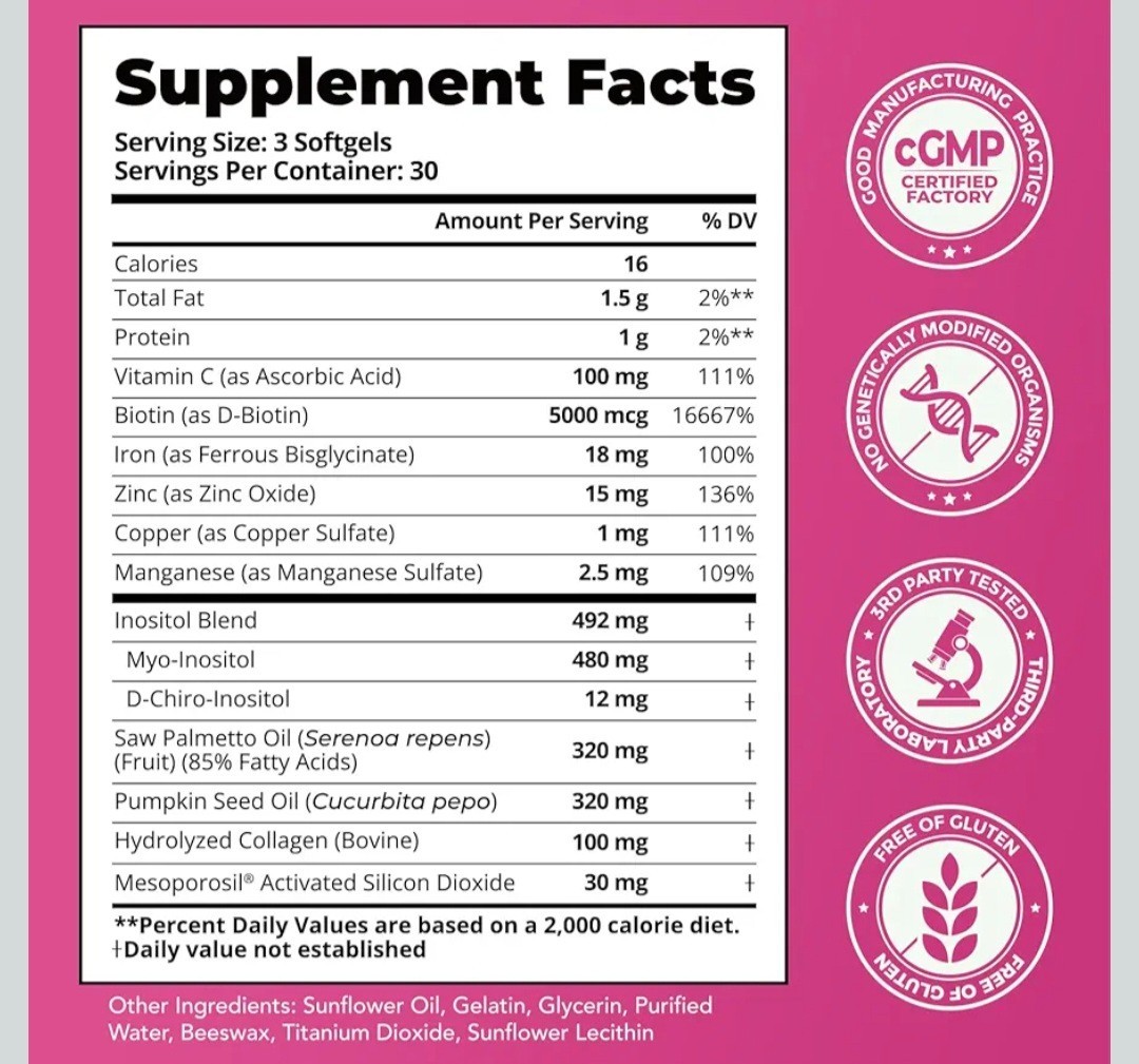 Saw Palmetto for Women with Mesoporosil – Pumpkin Seed Oil – Biotin – Powerful D