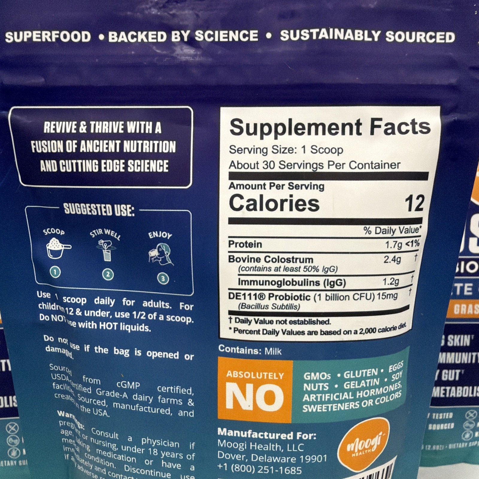 3 pack Moogi Health Colostrum + Probiotic DE111 Complete Gut Health, exp 1/27
