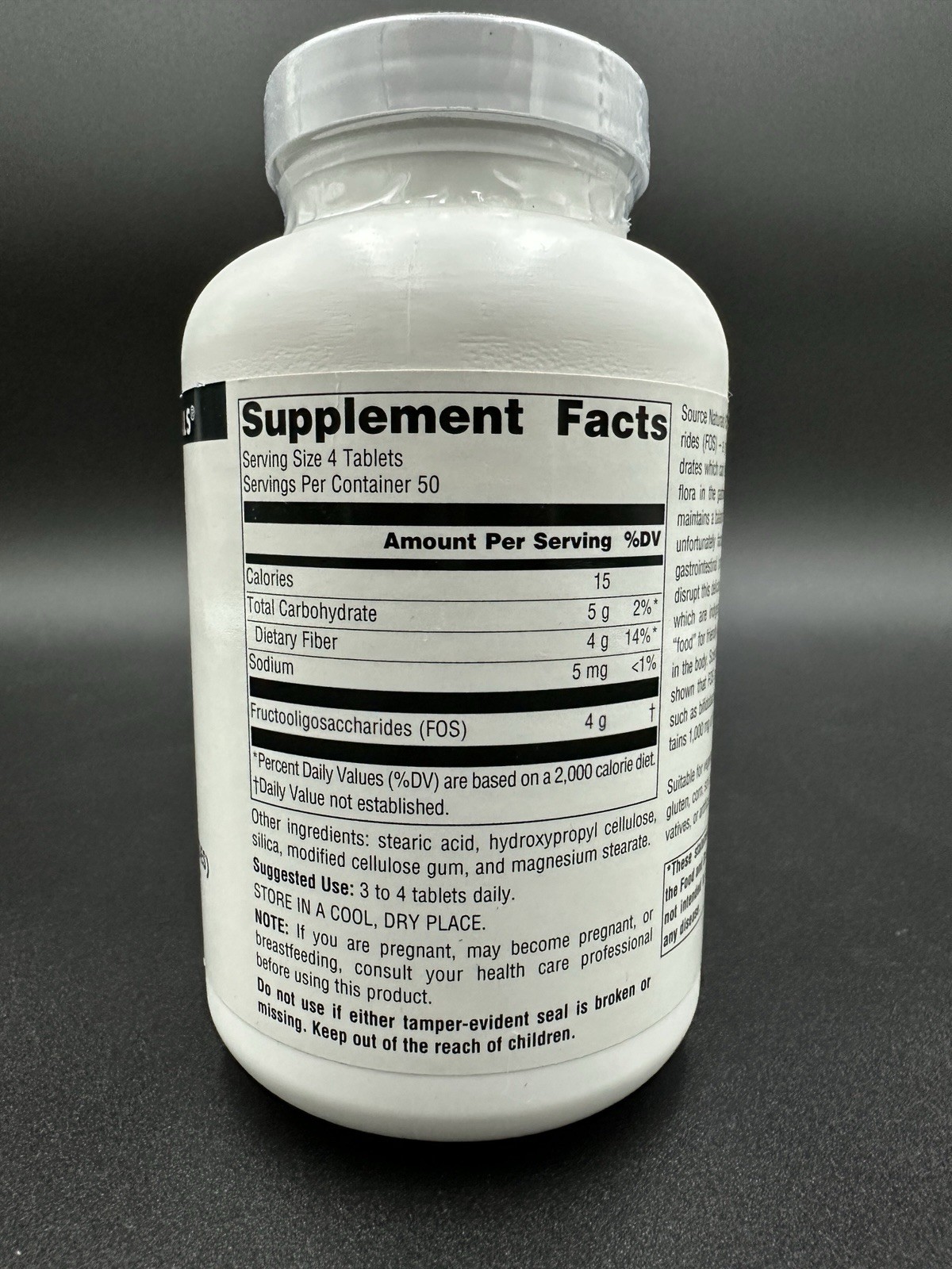 Source Naturals FOS Fructooligosaccharides 1000 mg 200 Tablets – Expires 1/2029