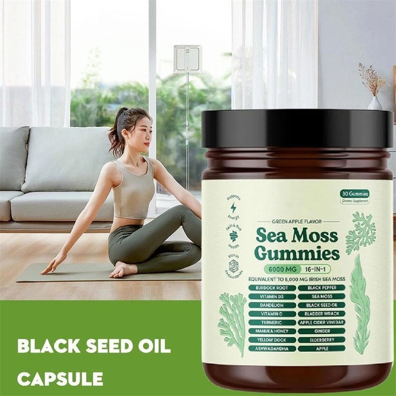 3PCS 16 IN 1 Organic Sea Moss Gummy Irishmoss Extract 6000Mg Green Apple Flavor