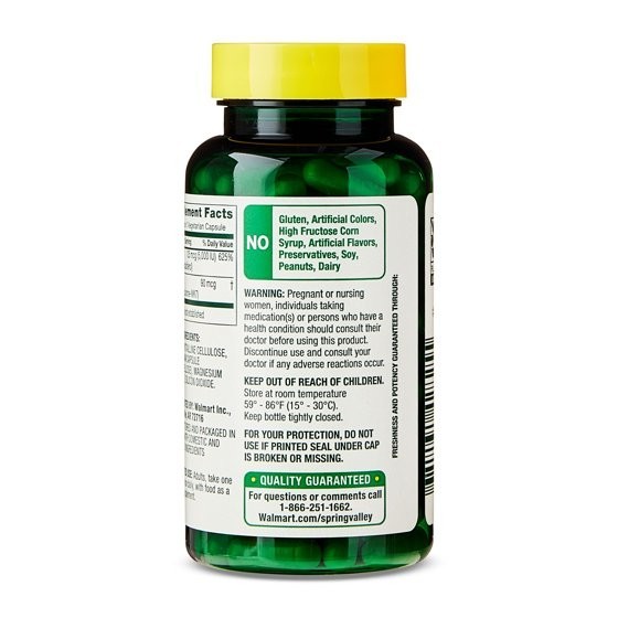 Spring Valley Vitamin K2 90 Mcg + D3 125 Mcg Vegetarian Capsules, 90 Count