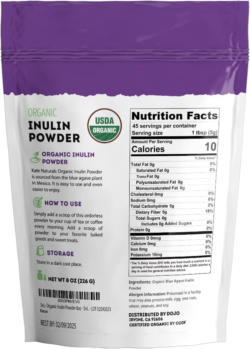 Inulin Powder Organic for Prebiotic Fiber and Gut Health. Mix Well with Coffee &