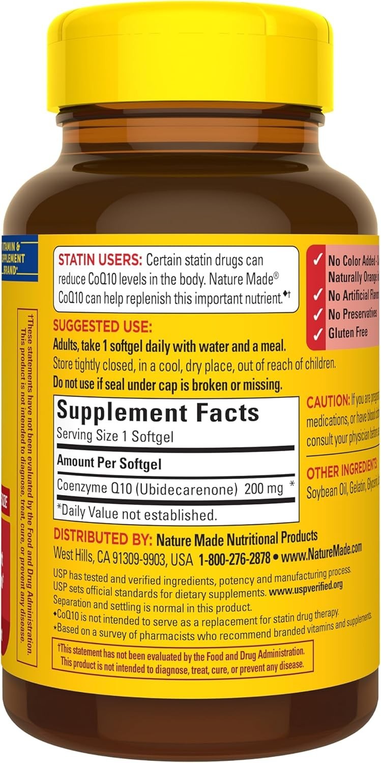 Nature Made CoQ10 200mg Softgels, Dietary Supplement for Heart Health Support, 8