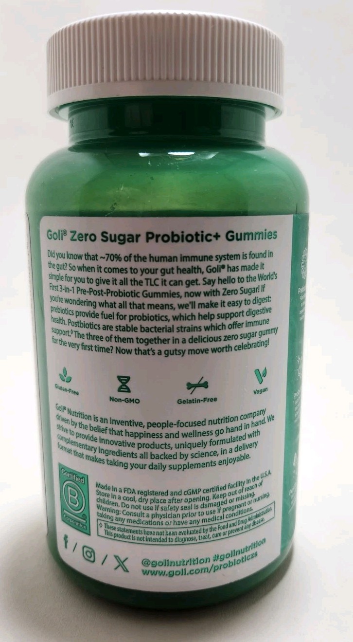 Goli Zero Sugar Pre + Post + Probiotics Gummies, 60 Gummies – EXP: 06/27