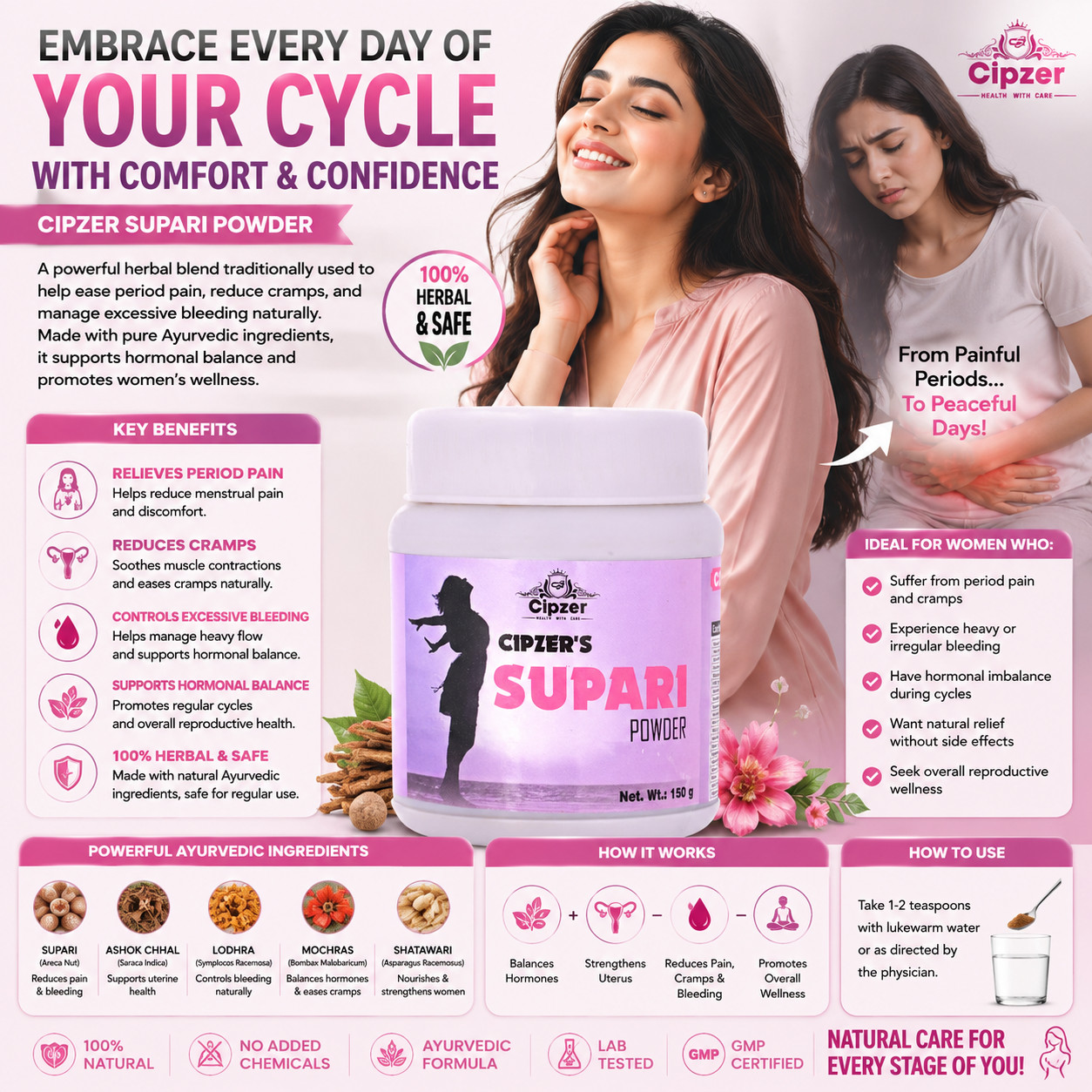 Cipzer Supari Powder 150 gm | Relief From Period Pain, Back Pain & Discomfort