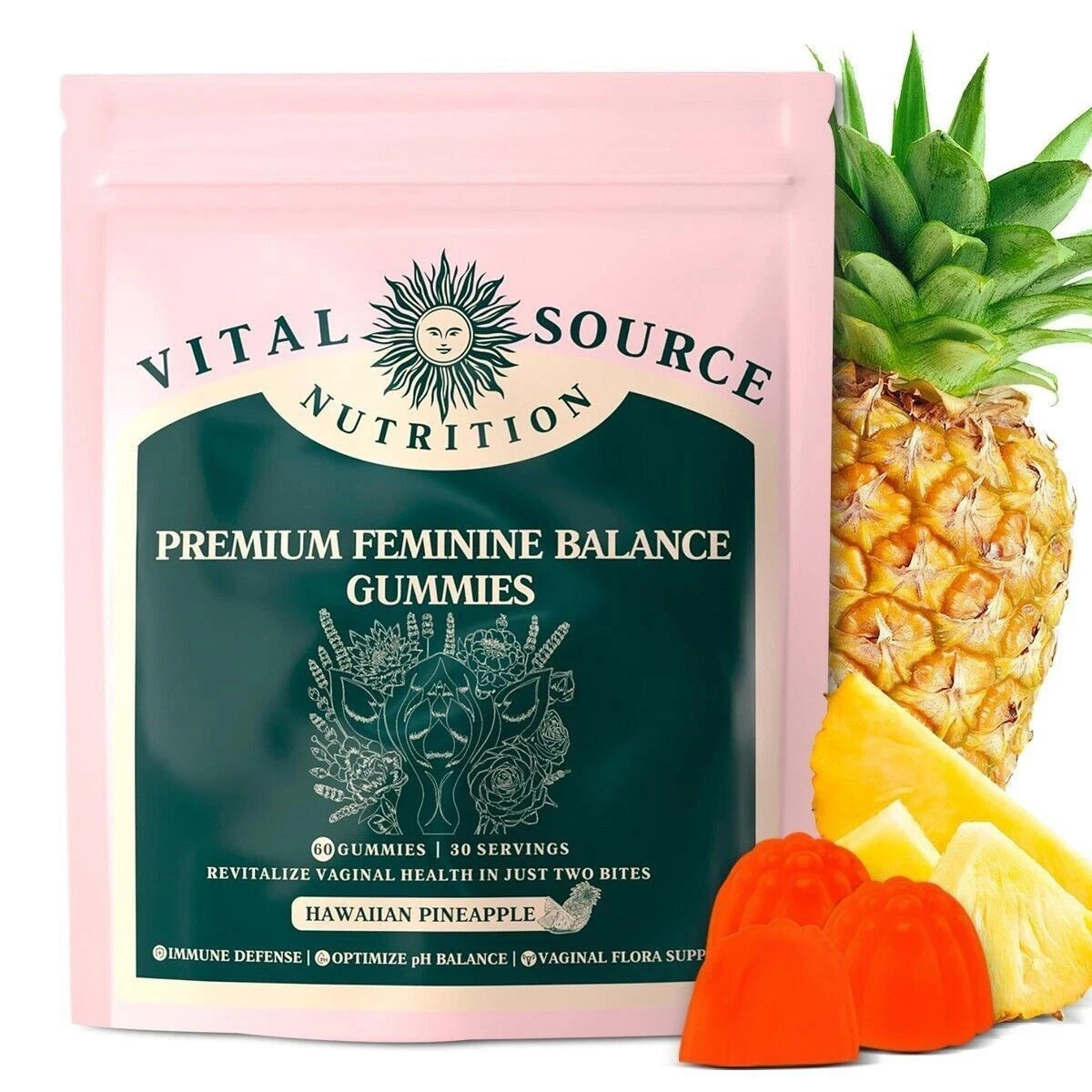 3PCS Vital Source Feminine Balance Gummies Hawaiian Pineapple