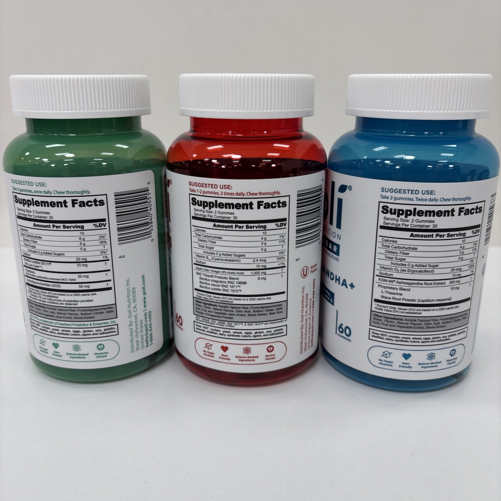 goli 3 Pack Gummy 0-sugar Pre-Post Probiotic, Apple Cider Vinegar, Ashwaganda