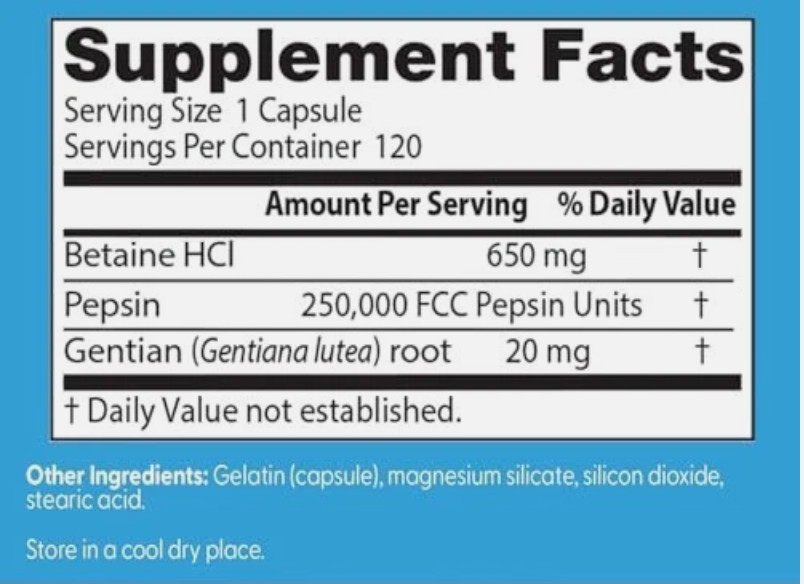 Doctor’s Best Betaine HCI Pepsin & Gentian 120 Count EXP 06/2026