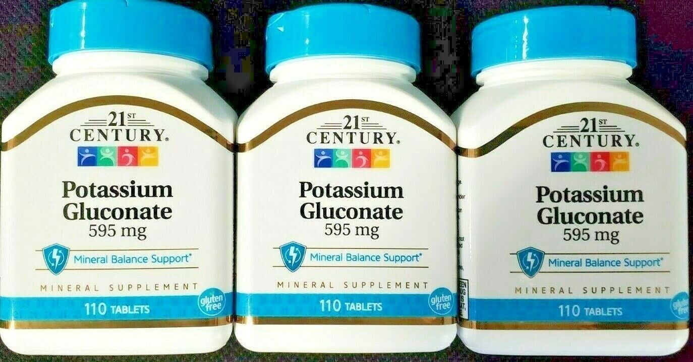 21st Century Potassium Gluconate 595mg Tablets 100ct – 3 Pack – Exp 01-2025