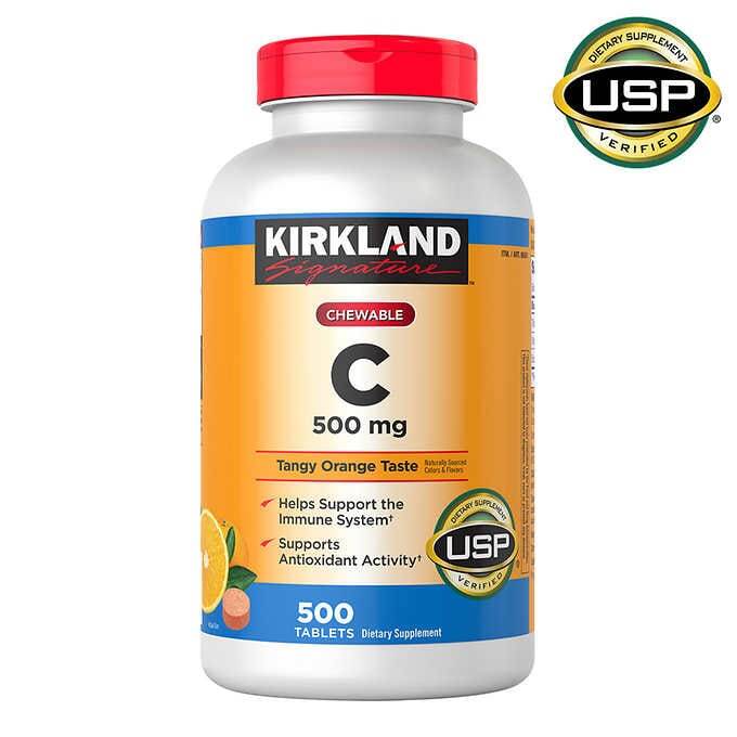 Kirkland Signature Chewable Tangy Orange Taste Vitamin C 500 mg. 500 Tablets